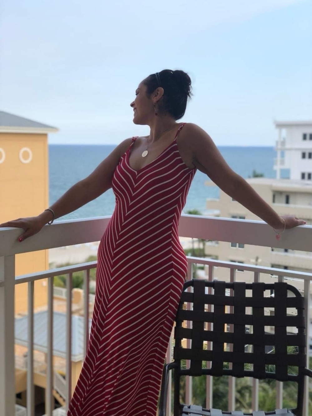 iris Red and White Striped Maxi Dress